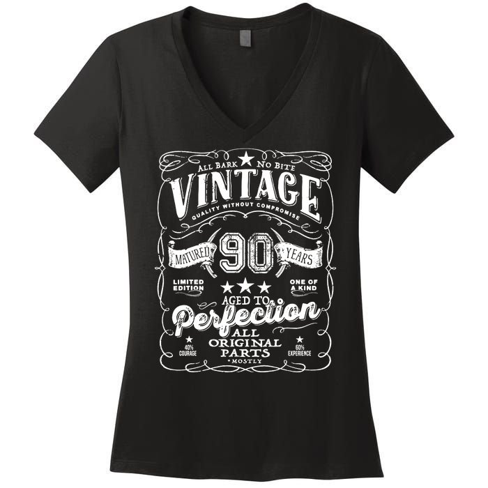 Vintage 90th Birthday Perfection Original Part 1933 Women's V-Neck T-Shirt