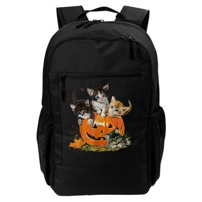 Vintage 90s Cat Pumpkin Halloween Retro Floral Spooky Season Daily Commute Backpack