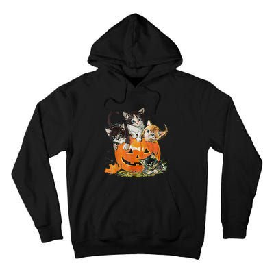 Vintage 90s Cat Pumpkin Halloween Retro Floral Spooky Season Tall Hoodie