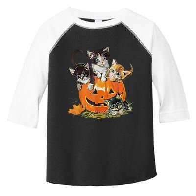 Vintage 90s Cat Pumpkin Halloween Retro Floral Spooky Season Toddler Fine Jersey T-Shirt