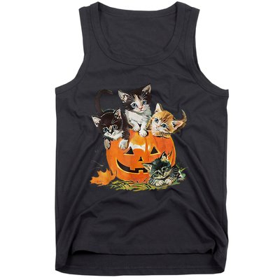 Vintage 90s Cat Pumpkin Halloween Retro Floral Spooky Season Tank Top