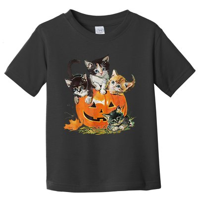 Vintage 90s Cat Pumpkin Halloween Retro Floral Spooky Season Toddler T-Shirt