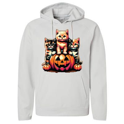 Vintage 90s Cats Kittens Pumpkin Halloween Spooky Season Performance Fleece Hoodie