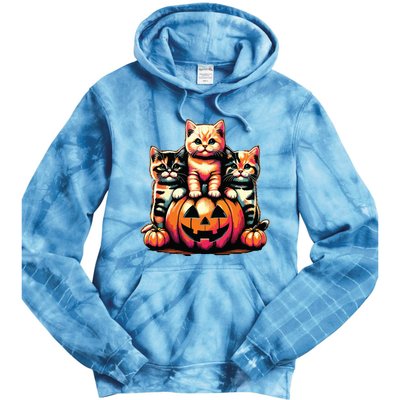 Vintage 90s Cats Kittens Pumpkin Halloween Spooky Season Tie Dye Hoodie