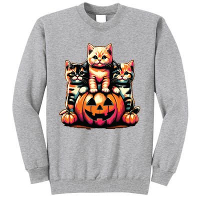 Vintage 90s Cats Kittens Pumpkin Halloween Spooky Season Tall Sweatshirt