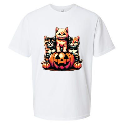 Vintage 90s Cats Kittens Pumpkin Halloween Spooky Season Sueded Cloud Jersey T-Shirt