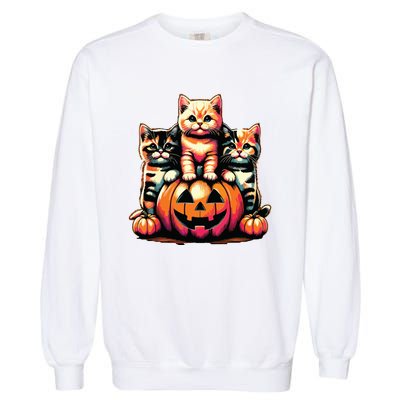 Vintage 90s Cats Kittens Pumpkin Halloween Spooky Season Garment-Dyed Sweatshirt