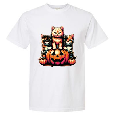 Vintage 90s Cats Kittens Pumpkin Halloween Spooky Season Garment-Dyed Heavyweight T-Shirt