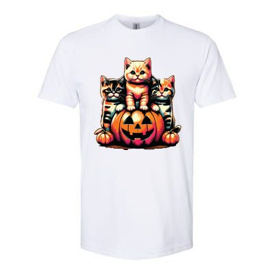 Vintage 90s Cats Kittens Pumpkin Halloween Spooky Season Softstyle CVC T-Shirt