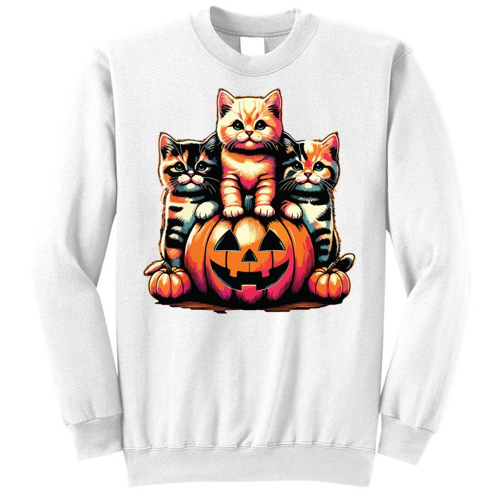 Vintage 90s Cats Kittens Pumpkin Halloween Spooky Season Sweatshirt