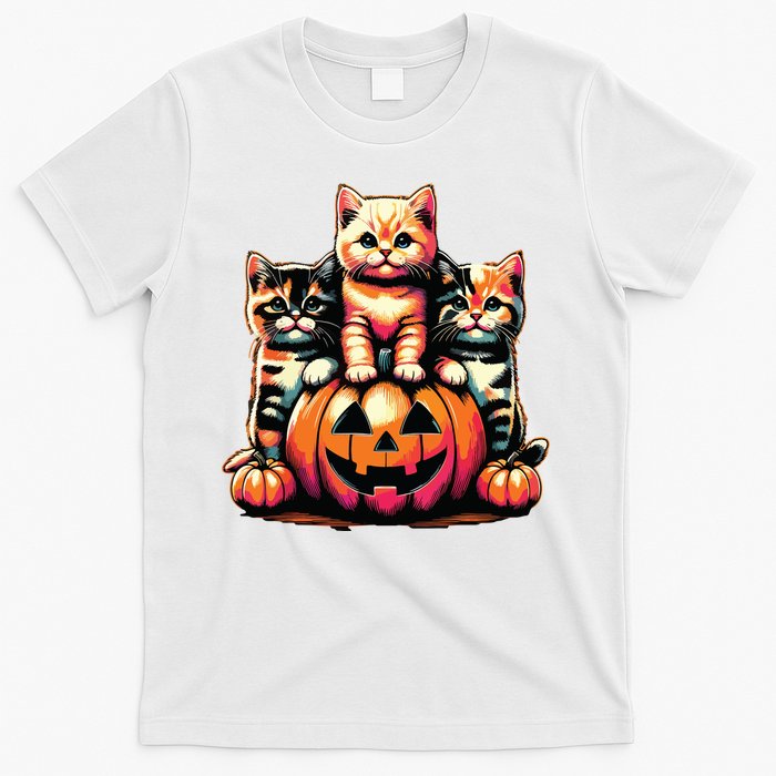 Vintage 90s Cats Kittens Pumpkin Halloween Spooky Season T-Shirt