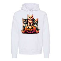 Vintage 90s Cats Kittens Pumpkin Halloween Spooky Season Premium Hoodie