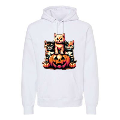 Vintage 90s Cats Kittens Pumpkin Halloween Spooky Season Premium Hoodie