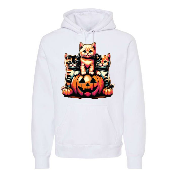 Vintage 90s Cats Kittens Pumpkin Halloween Spooky Season Premium Hoodie