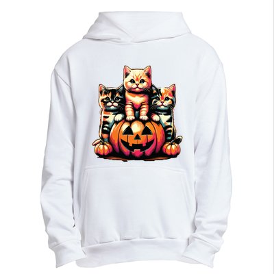 Vintage 90s Cats Kittens Pumpkin Halloween Spooky Season Urban Pullover Hoodie