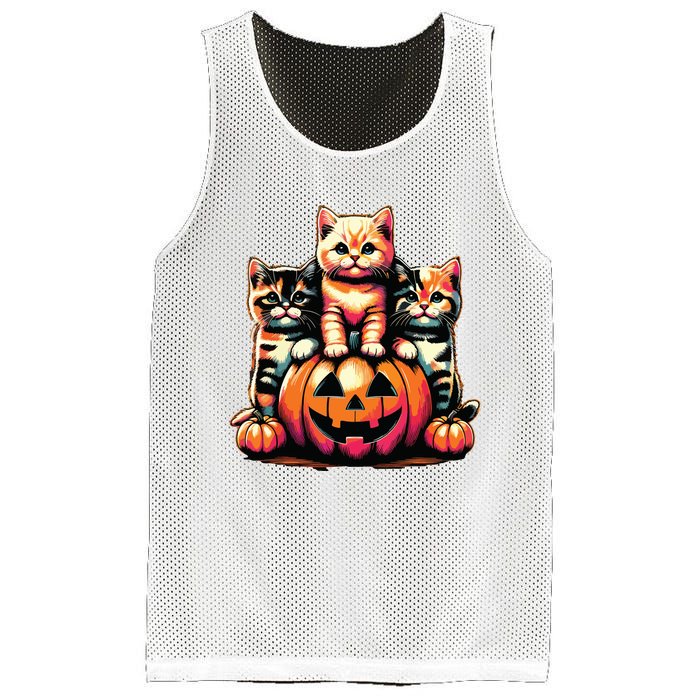 Vintage 90s Cats Kittens Pumpkin Halloween Spooky Season Mesh Reversible Basketball Jersey Tank