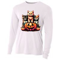 Vintage 90s Cats Kittens Pumpkin Halloween Spooky Season Cooling Performance Long Sleeve Crew