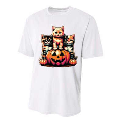 Vintage 90s Cats Kittens Pumpkin Halloween Spooky Season Performance Sprint T-Shirt