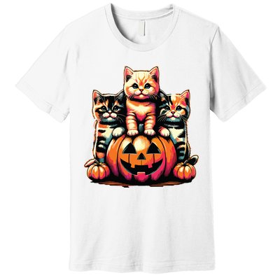 Vintage 90s Cats Kittens Pumpkin Halloween Spooky Season Premium T-Shirt