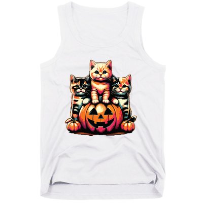 Vintage 90s Cats Kittens Pumpkin Halloween Spooky Season Tank Top