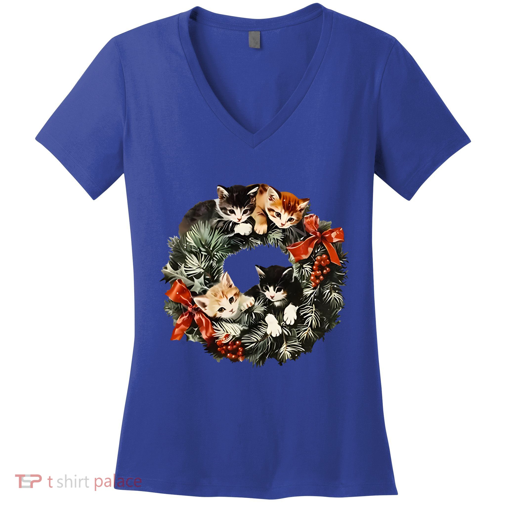 Vintage 90s Cat Christmas Gift Women's V-Neck T-Shirt