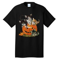 Vintage 90s Cat Pumpkin Halloween Retro Floral Spooky Season Gift Tall T-Shirt