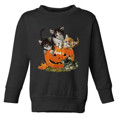 Vintage 90s Cat Pumpkin Halloween Retro Floral Spooky Season Gift Toddler Sweatshirt