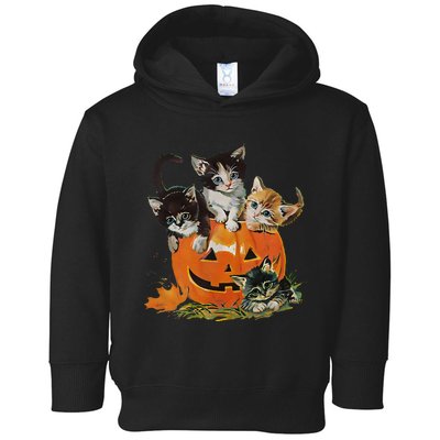 Vintage 90s Cat Pumpkin Halloween Retro Floral Spooky Season Gift Toddler Hoodie