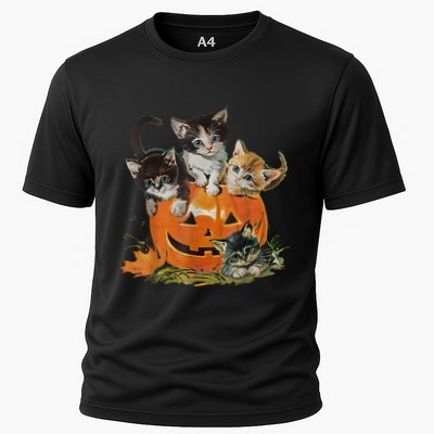 Vintage 90s Cat Pumpkin Halloween Retro Floral Spooky Season Gift Performance Shirt