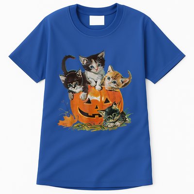 Vintage 90s Cat Pumpkin Halloween Retro Floral Spooky Season Gift Tall T-Shirt