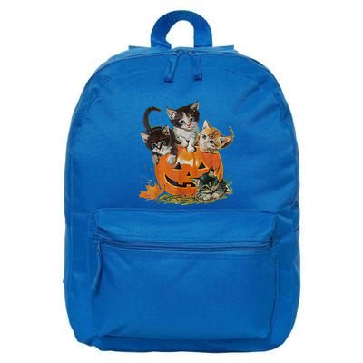 Vintage 90s Cat Pumpkin Halloween Retro Floral Spooky Season Gift 16 in Basic Backpack