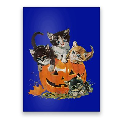 Vintage 90s Cat Pumpkin Halloween Retro Floral Spooky Season Gift Poster
