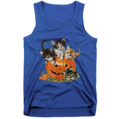 Vintage 90s Cat Pumpkin Halloween Retro Floral Spooky Season Gift Tank Top