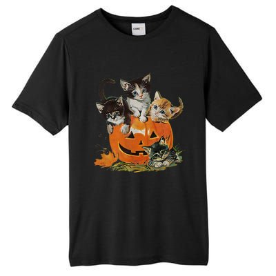 Vintage 90s Cat Pumpkin Halloween Retro Floral Spooky Season Tall Fusion ChromaSoft Performance T-Shirt