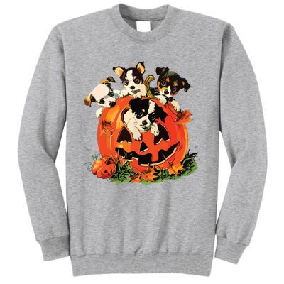 Vintage 90s Dog Retro Pumpkin Puppies Halloween Dog Lovers Tall Sweatshirt