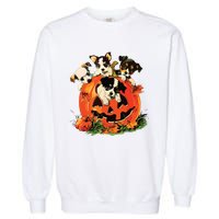 Vintage 90s Dog Retro Pumpkin Puppies Halloween Dog Lovers Garment-Dyed Sweatshirt