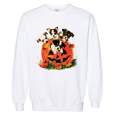 Vintage 90s Dog Retro Pumpkin Puppies Halloween Dog Lovers Garment-Dyed Sweatshirt