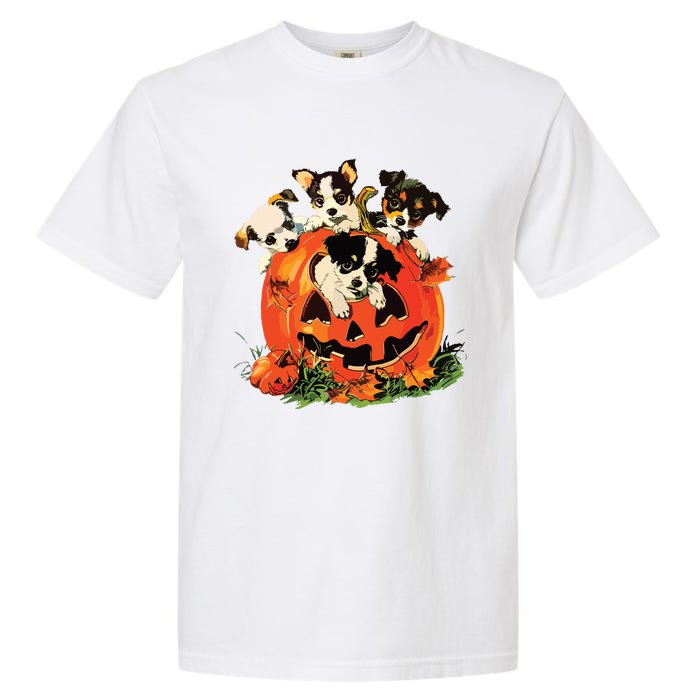 Vintage 90s Dog Retro Pumpkin Puppies Halloween Dog Lovers Garment-Dyed Heavyweight T-Shirt