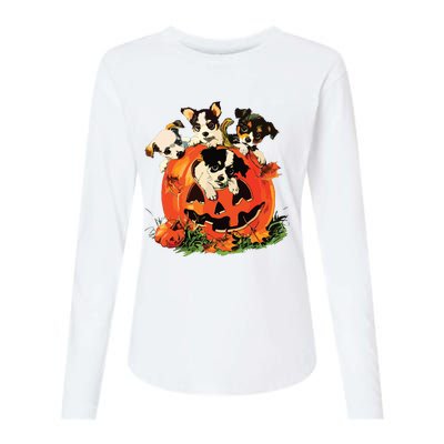 Vintage 90s Dog Retro Pumpkin Puppies Halloween Dog Lovers Womens Cotton Relaxed Long Sleeve T-Shirt