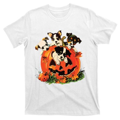 Vintage 90s Dog Retro Pumpkin Puppies Halloween Dog Lovers T-Shirt