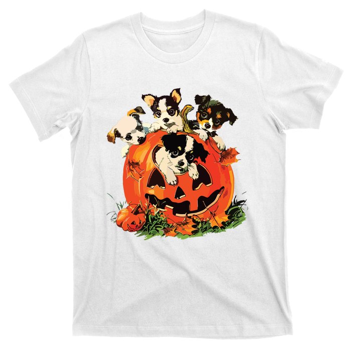 Vintage 90s Dog Retro Pumpkin Puppies Halloween Dog Lovers T-Shirt