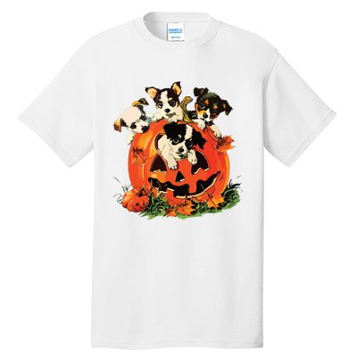 Vintage 90s Dog Retro Pumpkin Puppies Halloween Dog Lovers Tall T-Shirt