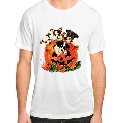 Vintage 90s Dog Retro Pumpkin Puppies Halloween Dog Lovers Adult ChromaSoft Performance T-Shirt