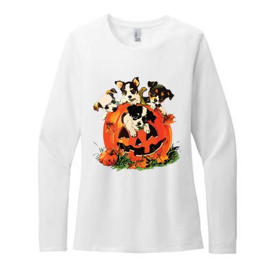 Vintage 90s Dog Retro Pumpkin Puppies Halloween Dog Lovers Womens CVC Long Sleeve Shirt