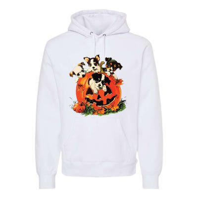 Vintage 90s Dog Retro Pumpkin Puppies Halloween Dog Lovers Premium Hoodie