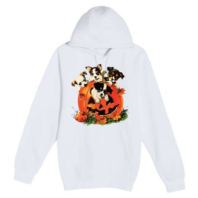 Vintage 90s Dog Retro Pumpkin Puppies Halloween Dog Lovers Premium Pullover Hoodie