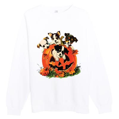 Vintage 90s Dog Retro Pumpkin Puppies Halloween Dog Lovers Premium Crewneck Sweatshirt