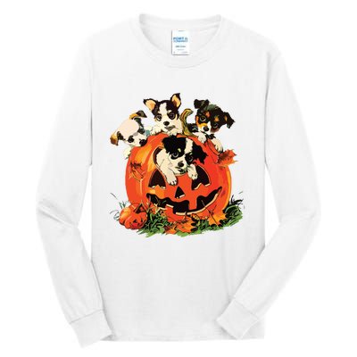 Vintage 90s Dog Retro Pumpkin Puppies Halloween Dog Lovers Tall Long Sleeve T-Shirt