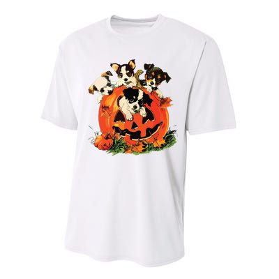 Vintage 90s Dog Retro Pumpkin Puppies Halloween Dog Lovers Performance Sprint T-Shirt