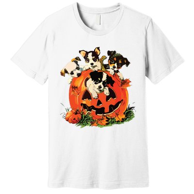 Vintage 90s Dog Retro Pumpkin Puppies Halloween Dog Lovers Premium T-Shirt